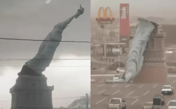 Ventania violenta no RS derruba estátua da Havan em Guaíba