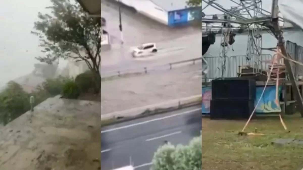 Temporais com granizo derrubam árvores, causam alagamentos e destroem tendas de palco em SC