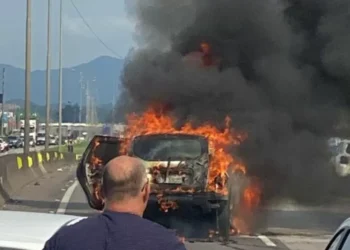 Carro pega fogo e causa 25 km de fila na BR-101