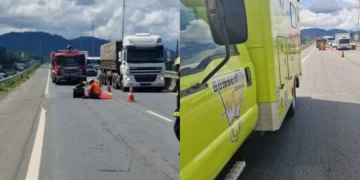 Mulher morre em grave acidente entre moto e caminhão na BR-470, em Indaial