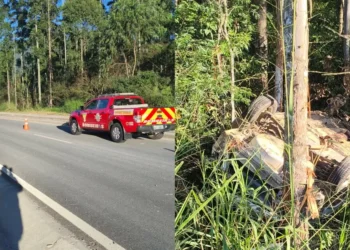 Condutor morre após sair de pista e capotar na BR-470, entre Indaial e Rodeio