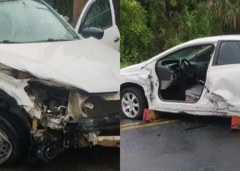 Motorista fica presa no carro após colisão em Pomerode; a passageira também sofreu ferimentos