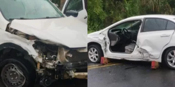 Motorista fica presa no carro após colisão em Pomerode; a passageira também sofreu ferimentos