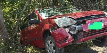 Motorista perde controle e carro fica pendurado em barranco em Apiúna
