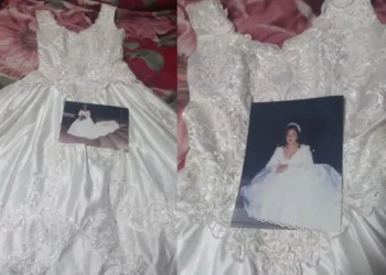 Vestido do passado, presente do coração: mulher reencontra traje de noiva quase 30 anos depois, em bazar solidário