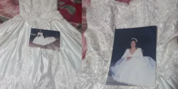 Vestido do passado, presente do coração: mulher reencontra traje de noiva quase 30 anos depois, em bazar solidário