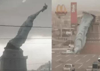 Ventania violenta no RS derruba estátua da Havan em Guaíba