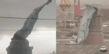 Ventania violenta no RS derruba estátua da Havan em Guaíba