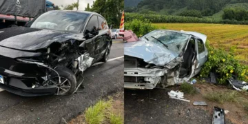 Motorista fica ferida após colisão entre Volvo EX30 e Corsa na SC-110, em Rodeio